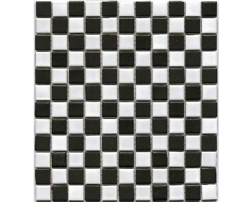 Mozaïektegel keramisch BM 148 wit/zwart mix 30,5x32,5 cm Vierkante mozaïektegel in schaakbordpatroon