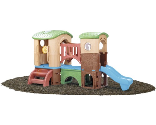 Speeltuin met glijbaan en twee speeltorens voor buiten