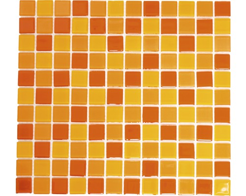 Mozaïektegel glas Crystal CM 4523 oranje/rood mix 30,5x32,5 cm Mozaïektegel met vierkante elementen