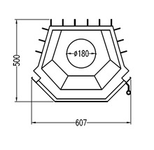 Technische tekening van een opzetstuk voor een kachel met afmetingen