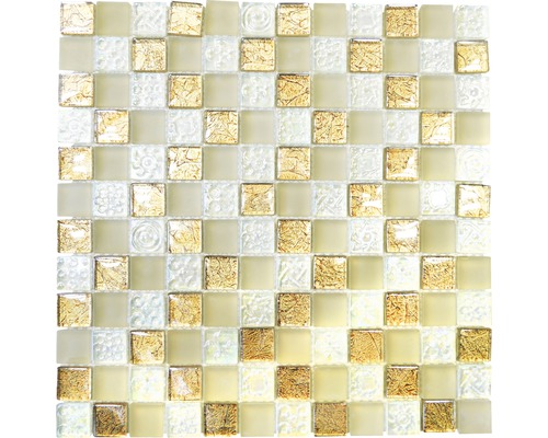 Mozaïektegel glas XCM 8LU80 wit/goud/beige 29,8x29,8 cm