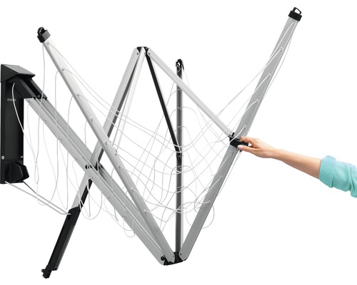 Droogmolen voor wandmontage met waslijn en hand