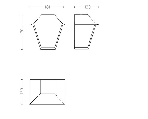 Technische tekening van een wandlamp met afmetingen