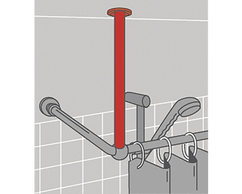 Douchegordijnroede met plafondsteun voor de badkamer
