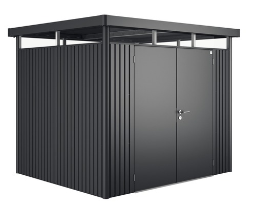 BIOHORT Berging HighLine H3 dubbele deur donkergrijs metallic 254x214 cm Metalen gereedschapsschuur met dubbele deur voor het opbergen van tuingereedschap en gereedschap