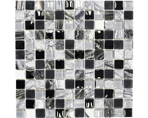 Mozaïektegel glas XCM HQ24 zwart/zilver/wit 30x30 cm