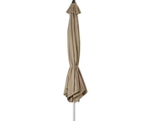 Gesloten tuinzonne parasol met beige doek en witte paal