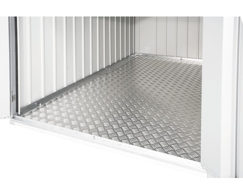 Kijk in een tuinhuis met vloerplaat