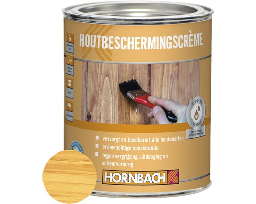 HORNBACH Houtbeschermingscrème grenen 750 ml Houtbeschermingscrème blik met kwast en kleurvoorbeeld