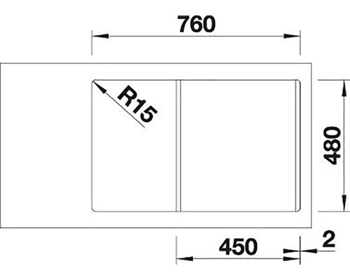 Technische tekening van een wastafel met maatvoering.