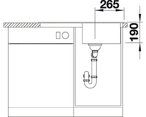 Technische tekening van een gootsteen met maatvoering