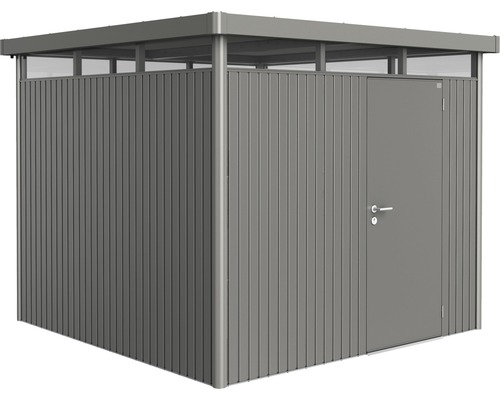 BIOHORT Berging HighLine H4 enkele deur kwartsgrijs-metallic 275x275 cm Metalen tuinhuis met deur en dak