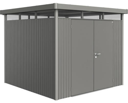 BIOHORT Berging HighLine H4 dubbele deur kwartsgrijs-metallic 275x275 cm Metalen tuinhuis met dubbele deur en bovenlicht