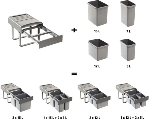 Afvalemmer met verschillende containerformaten voor keukenmontage
