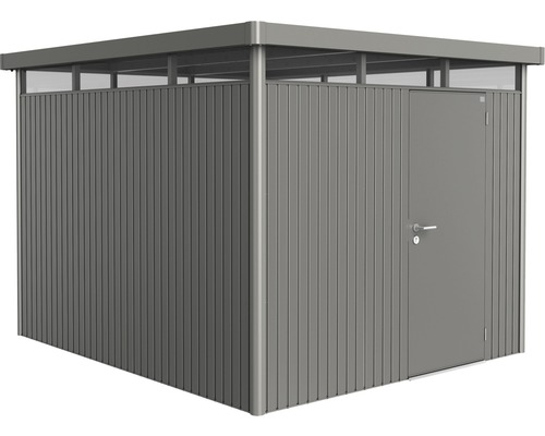 BIOHORT Berging HighLine H5 enkele deur kwartsgrijs-metallic 275x315 cm Metalen tuinhuis met deur en bovenlicht