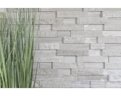 Wandbekleding van steen met gras op de voorgrond