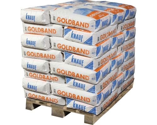 Pallet met zakken Knauf Goldband pleistermateriaal