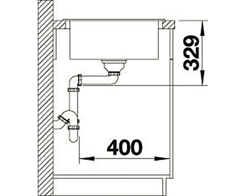Technische tekening van een wastafel met afmetingen.