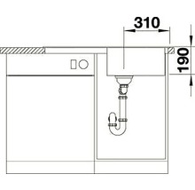 Technische tekening van een gootsteen met afmetingen