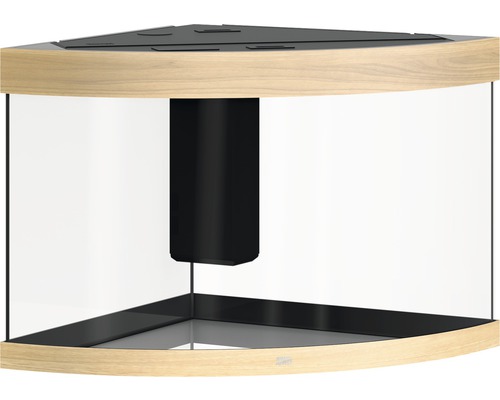 Hoekaquarium met houten frame en intern filter