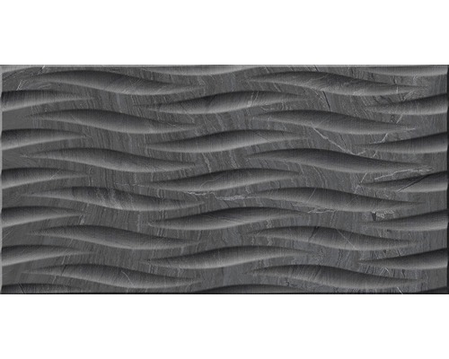 Decoratietegel Varana donkergrijs 45x90 cm Decoratieve tegel met golfvormige structuur