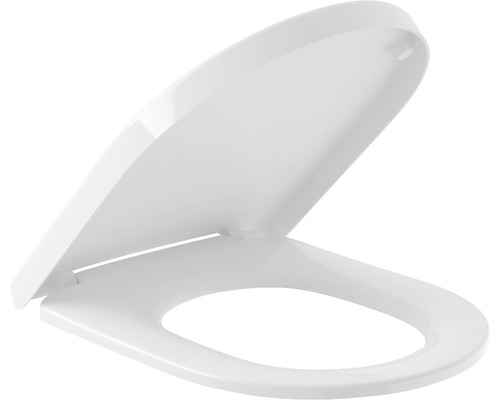 Witte toiletbril van kunststof, geopend.