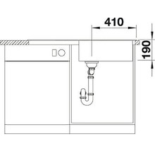 Technische tekening van een spoelbak met afmetingen van 410 bij 190 millimeter.