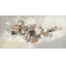 Abstract schilderij met verschillende texturen en inscripties