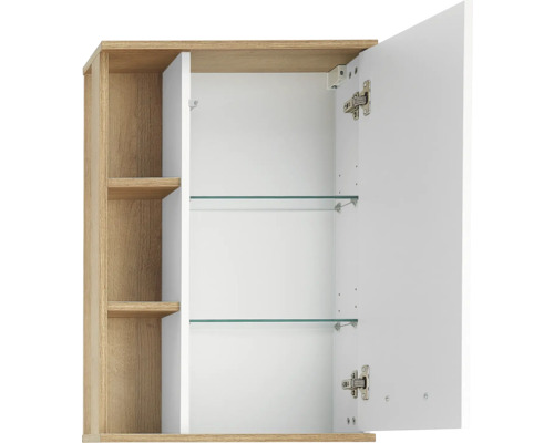 Open spiegelkast met glazen planken