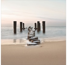 Rij palen in het water op het strand