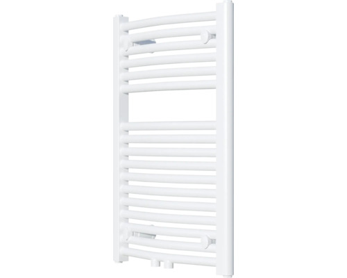 Witte handdoekradiator met gebogen verwarmingsbuizen