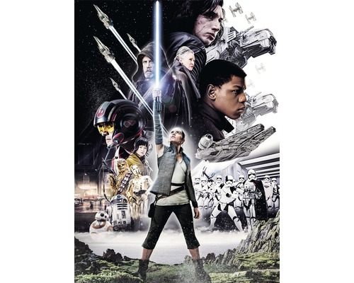 KOMAR Fotobehang papier 4-496 Disney Edition 4 Star Wars Balance 184x254 cm Star Wars filmaffiche met de personages Rey, Luke Skywalker, Leia Organa, Finn, Kylo Ren, Chewbacca, C-3PO, R2-D2, BB-8, Stormtroopers en ruimteschepen