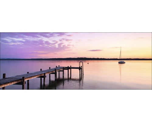 PURE LIVING Schilderij glas Way To Lake 50x125 cm Steiger met ladder en zeilboot op een meer