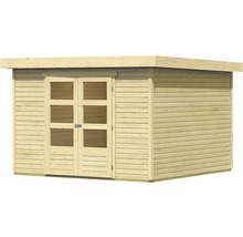 Houten tuinhuis met dubbele deur en ramen
