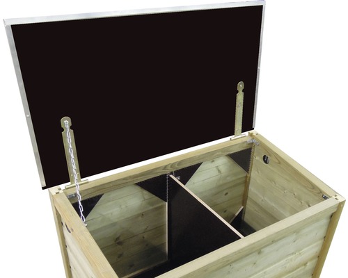 Geopende houten kist met twee compartimenten voor opslag