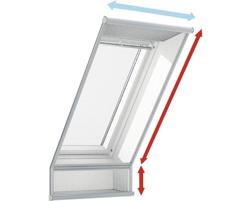 VELUX Montageset voor insectenhorren in openingen met borstwering ZOZ 157 Dakvenster met insectenrolgordijn ter illustratie van afmetingen