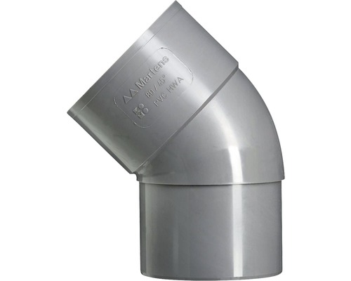 Grijze kunststof pijpbocht van 45 graden