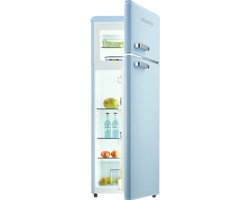 Wolkenstein koelkast in retrodesign met open deur en levensmiddelen