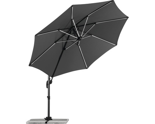 Grijze parasol met standaard voor buiten