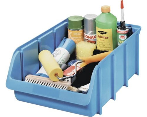 Blauwe opbergdoos met diverse gereedschappen en materialen