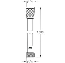 Schets van een doucheslang met een lengte van 1500 mm en een G 1/2 inch aansluiting