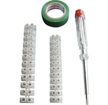 Elektro-installatieset met kroonstenen, spanningszoeker en isolatietape