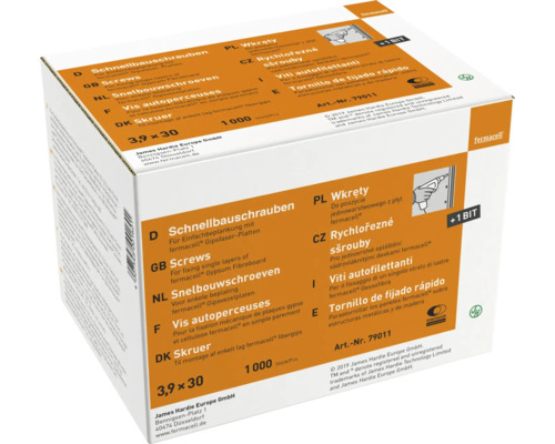 Fermacell Snelbouwschroeven 3,9 x 30 millimeter, verpakking met 1000 stuks