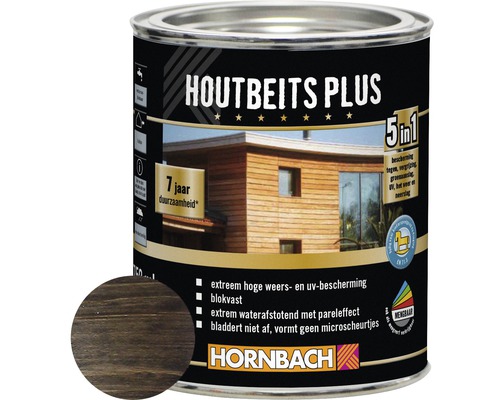 HORNBACH Hybride houtbeits ebben 750 ml Houtbeits in metalen emmer met de tekst Houtbeits Plus