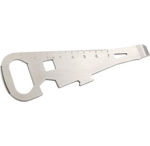 Multifunctioneel gereedschap van metaal met meetschaal en diverse openingen