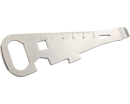 Multifunctioneel gereedschap van metaal met meetschaal en diverse openingen