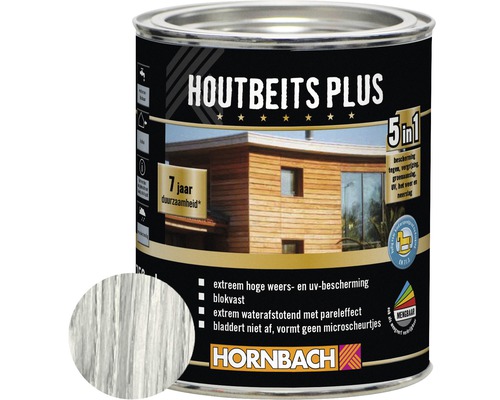 HORNBACH Hybride houtbeits wit 750 ml Houtbeits Plus blik met informatie over eigenschappen en toepassing