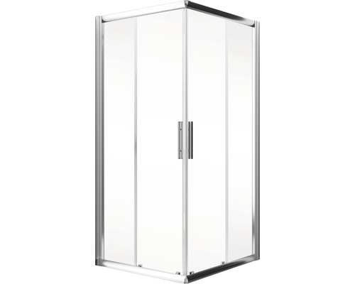 Hoekdouche met heldere glazen deuren en zilverkleurig frame