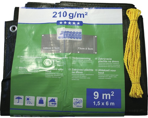 Houten afdekzeil negen vierkante meter met geel koord