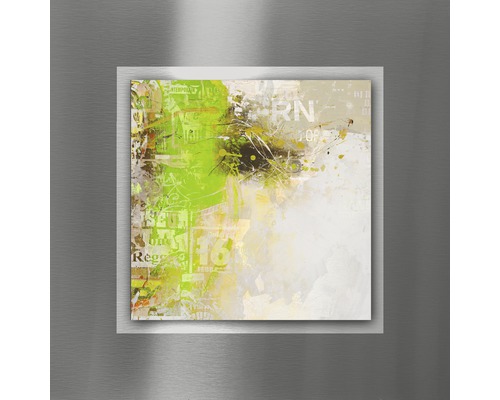 Abstracte wanddecoratie met graffiti-elementen in een zilverkleurige lijst